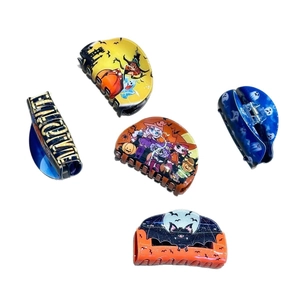 Set di 5 mollette per capelli a tema Halloween con motivi di fantasmi e streghe