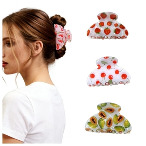 Summer Fruit Print Hair Claw Clip PVC Strawberry Cherry Papaya Orange Pattern Hair Accessory For Women Girls Casual Daily