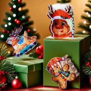Christmas hair clips set with glitter reindeer and gingerbread man for festive party styles