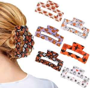 Set di 7 mollette per capelli Halloween con stampe di zucche e fantasmi e glitter