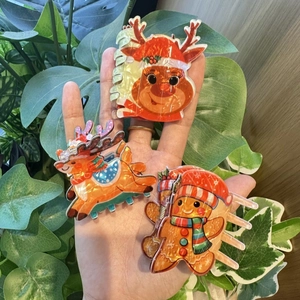 Christmas Hair Claw Clip Cartoon Reindeer Gingerbread Man Shark Clip Festive Party Hair Accessories For Women Girls