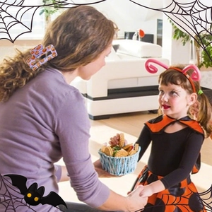 Pinza per capelli Halloween viola con stampe di zucca arancioni e glitter scintillanti