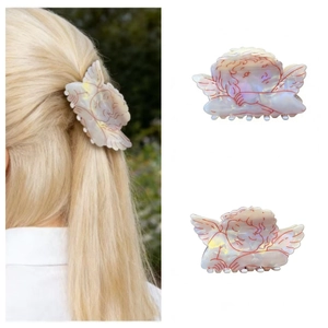French Vintage Angel Hair Claw Clip Acetate Artificial Pearl White Cupid Wing Shark Clip Romantic Hair Accessories For Women Girls