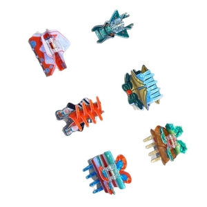 6-piece festive hair claw set featuring colorful animal and nature-inspired creative patterns