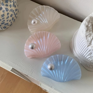 Pinza per Capelli a Conchiglia con Perla Artificial Iridescente Stile Sirena in Resina Elegante Accessori per Capelli Vacanza Donna