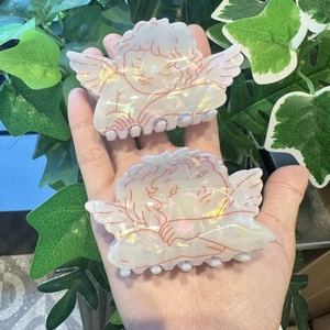 Pearly white acetate angel wing hair claw clip with red cupid pattern for women