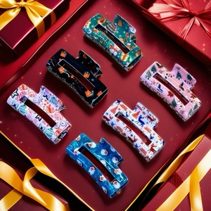 Lot de 6 pinces à cheveux de Noël avec motifs Père Noël et rennes en boîte cadeau