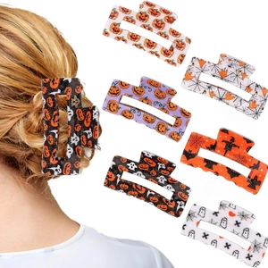 Pinza per Capelli con Stampa Zucca Fantasma Halloween Clip Shark in Acrilico Glitter per Donna Accessori Capelli Festa