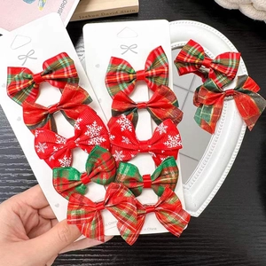 Set di 10 fermagli per capelli natalizi con fiocchi a quadri rosso verde e fiocchi di neve