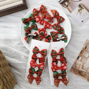 Set di 10 fermagli per capelli natalizi con fiocchi rossi e verdi per feste di compleanno