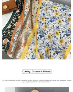 Close-up of diamond-cut floral silk scarves with delicate prints and silky texture