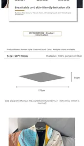 Detailed size chart and specifications for the orange horse pattern satin rhombus scarf