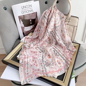 Women Floral Print Square Scarf Polyester Chiffon Fashion Decorative Neck Scarf Headband For Bag Summer Fashion Accessory
