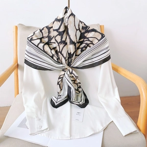 Women Elegant Camellia Print Square Satin Scarf Lightweight Chiffon Shawl Wrap Sun Protection Fashion Versatile Neck Scarf Accessory