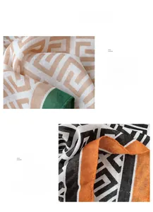 Detail of soft linen scarf showing geometric patterns and stitching in multiple colors
