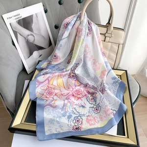 Floral Print Satin Square Scarf For Women Soft Polyester Chiffon Decorative Head Scarf Neck Scarf Fashion Handkerchief