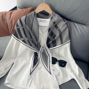 Châle Rayé en Polyester d'Été pour Femmes Protection Solaire Élégant Foulard Imprimé Géométrique Écharpe de Mode pour Chemise