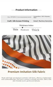 Détail d'un foulard effet soie 90x90cm en 100% polyester avec bords roulés à la machine