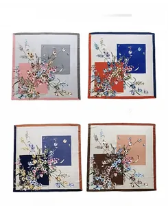 Matrix layout showing four floral pattern color options for women square silk scarves