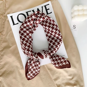 Classic houndstooth velvet square scarf in burgundy and white with soft wool feel