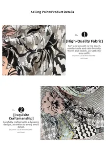 Close-up of floral shawl showing pink dahlia, houndstooth, and paisley patterns