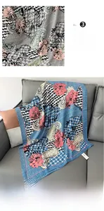 Close-up of floral cotton linen scarf with paisley patterns, size 85x180cm, 200g weight