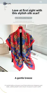 Dettaglio di foulard floreale rosso con trama a spina di pesce e misura quadrata 110cm