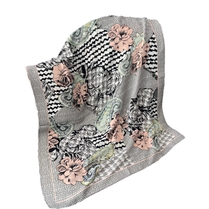 Fashion floral cotton linen feel scarf with paisley patterns and houndstooth texture