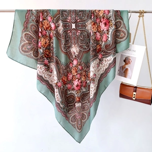Women Ethnic Paisley Floral Print Square Scarf Retro Oversized Sun Protection Shawl Polyester Wrap Bandana For Travel