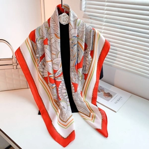 Elegant Women Large Square Scarf Polyester Printed Floral Bird Pattern Pashmina Shawl For Travel Photography Daily Wear