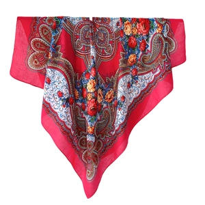Ethnic red square scarf with floral paisley patterns for travel sun protection shawl