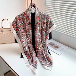 Women Elegant Bohemian Printed Large Square Scarf Polyester Paisley Floral Shawl Vintage Wrap Soft Fashion Neck Scarf