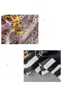 Detail view of chain print cotton linen scarf with fine rolled edges and semi-transparent texture