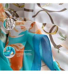 Macro detail of silk-like scarf fabric showing elegant chain prints and soft texture