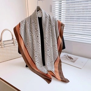 Large Square Scarf Polyester Geometric Triangle Print Shawl For Women Lightweight Versatile Fashion Neck Wrap Elegant Accessory