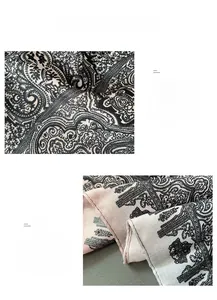 Dettaglio di sciarpa in cotone e lino con stampa paisley che mostra la trama del tessuto