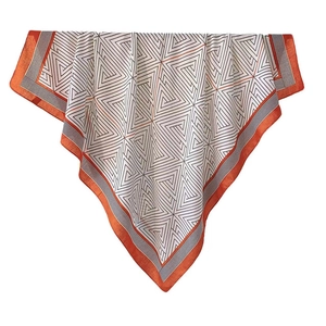 Elegant geometric triangle pattern scarf with orange borders and a silky finish