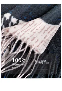 Detail showing the woven polyester fabric texture and tassel fringe of the houndstooth scarf