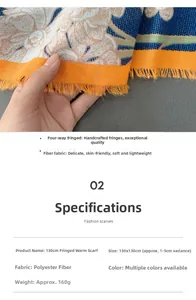 Detail eines bedruckten Schals mit handgefertigten Fransen und Polyestergewebe-Textur