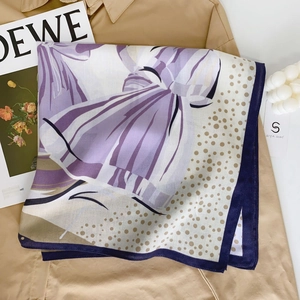 Elegant French style silk scarf with vintage polka dots and lavender artistic illustration