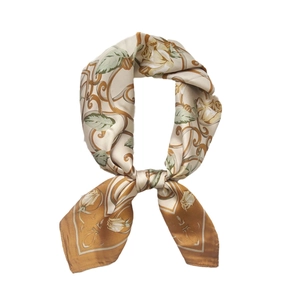 Carré de soie élégant à motif floral crème et or pour femme, foulard de 70x70cm