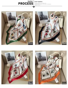 Classic carriage pattern silk scarf in four vintage colors with satin finish