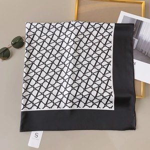 Classic black and white geometric pattern twill silk scarf with elegant V-shaped print