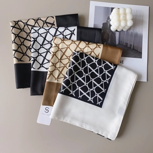 Fashion Vintage Geometric Printed Polyester Satin Square Scarf Women Large Bandana Neck Headscarf Shawl Decorative Silk Like Wrap