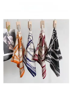 Silk feel scarves collection featuring classic chain patterns and geometric dots design