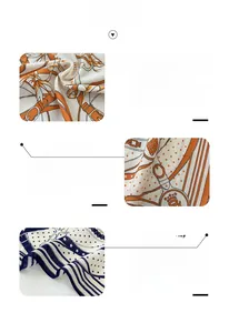Detailed close-up of silk square scarf featuring classic buckle prints and fine rolled edges