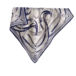 70cm square silk scarf with blue chain and crown prints on a clean white background