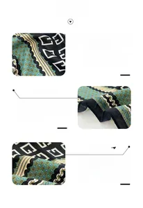 Detail of herringbone silk scarf showing fine machine stitching and geometric patchwork