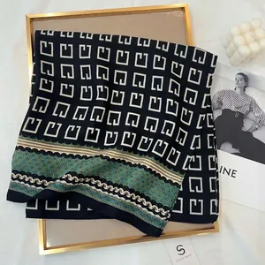 Fashion Polyester Square Scarf Herringbone Geometric Color Block Printed Commuting Neck Scarf For Women Retro Elegant Scarf