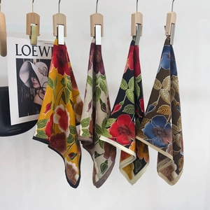 Elegant cotton-touch herringbone square scarf with floral prints in four colors